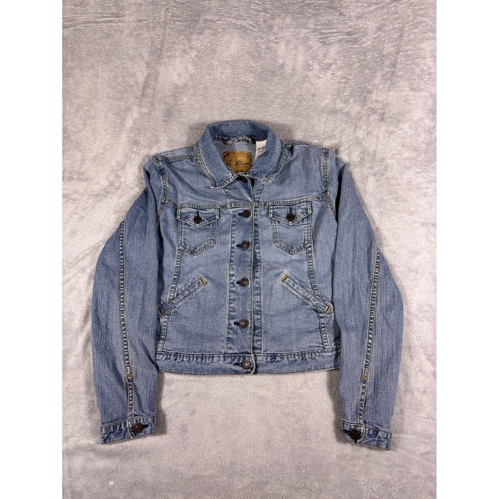 Levi Strauss Signature Denim Trucker Jacket Womens S Medium Wash Stretch Blue